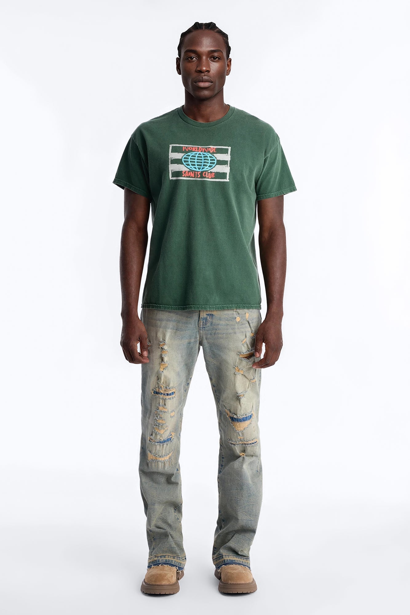Worldwide Saints Club Vintage Oversized Short Sleeve Tee - Hunter Green