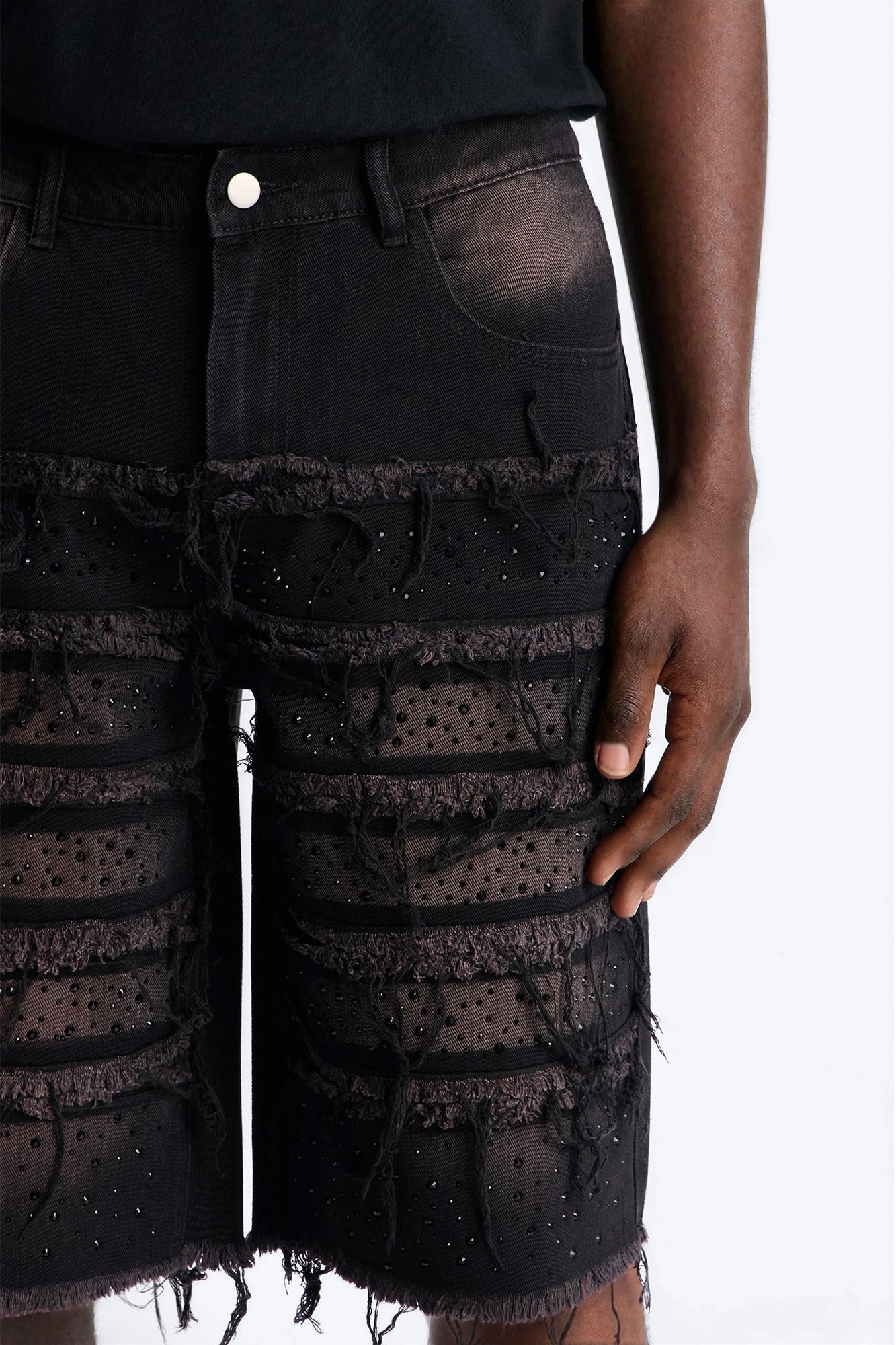 Relaxed Jeweled Havoc Denim Short - Black
