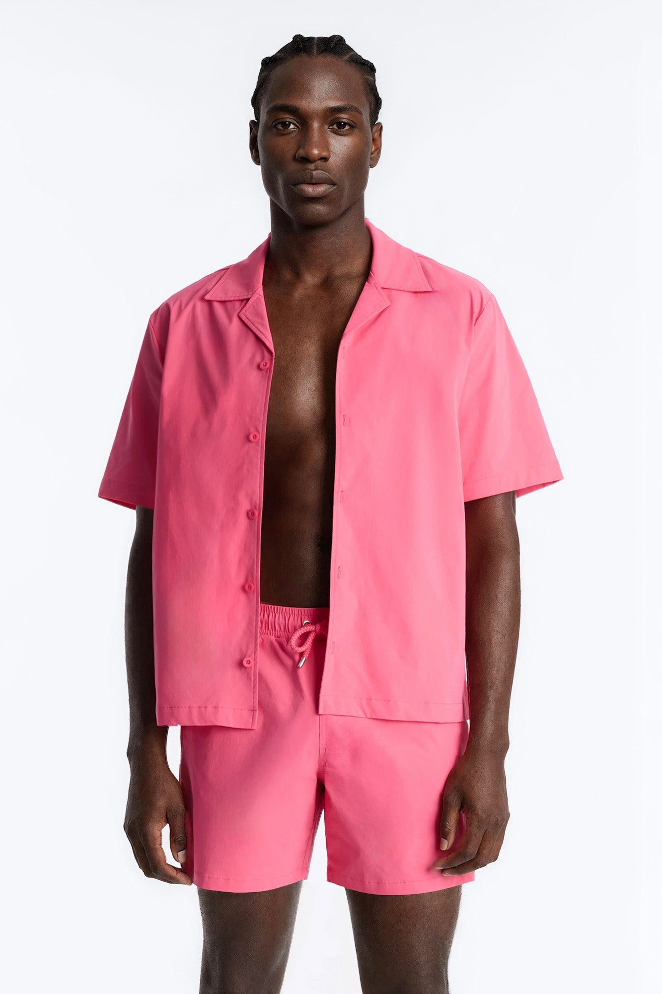 Montez Cuban Collar Button Up Shirt - Hot Pink