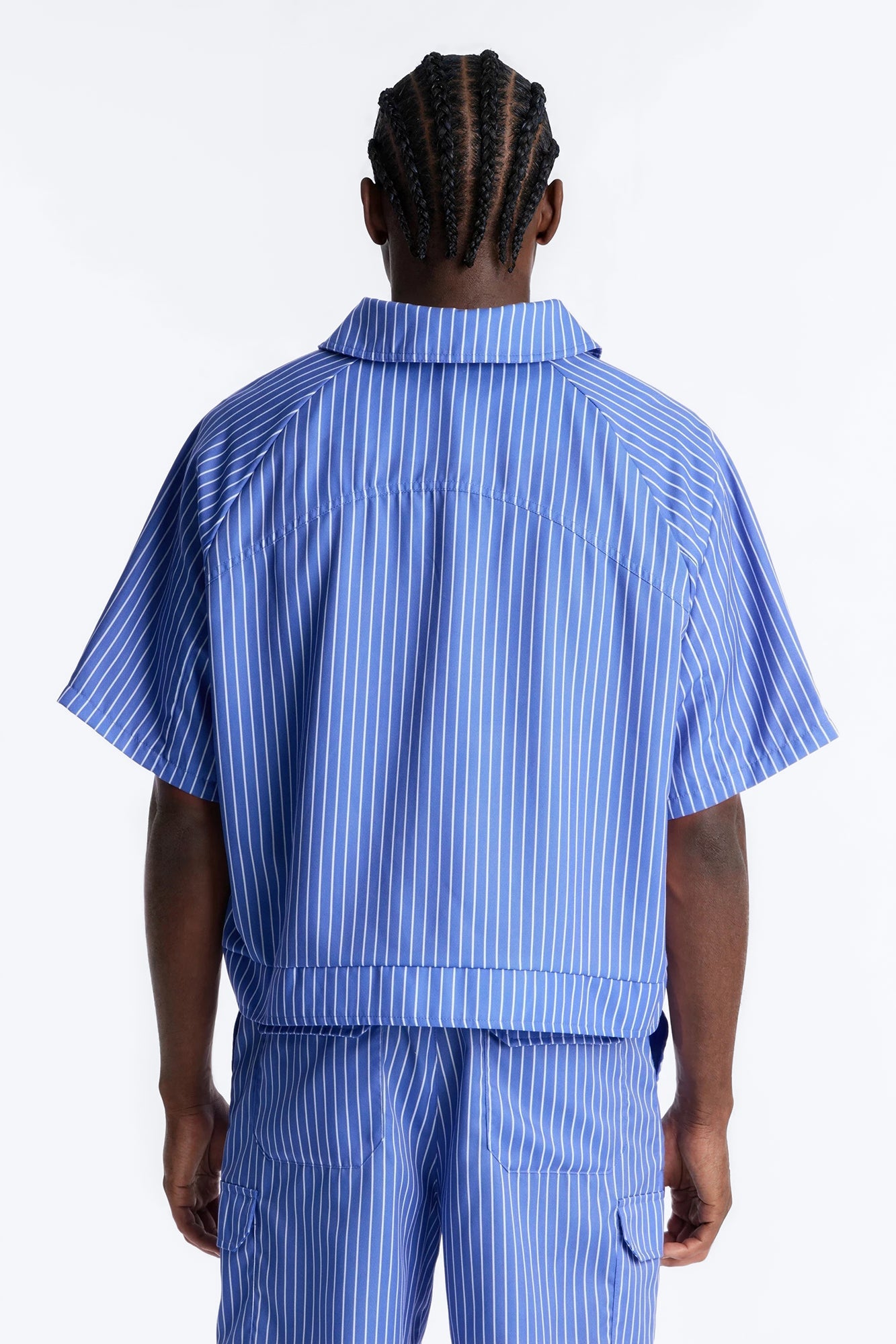 Boxy Cropped Desert Dunes Striped Button Up Shirt - Blue