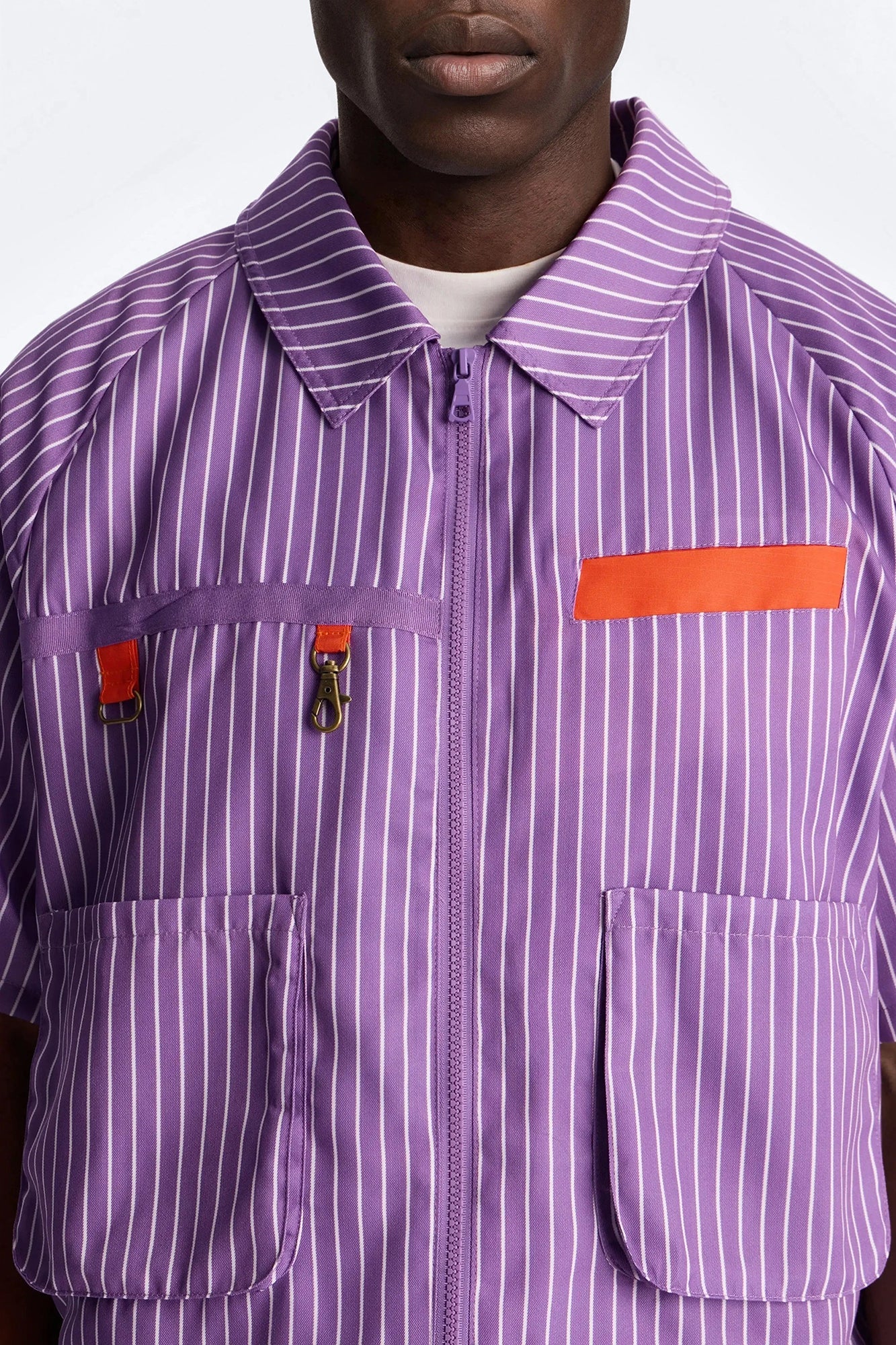 Boxy Cropped Desert Dunes Striped Button Up Shirt - Purple