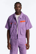 Boxy Cropped Desert Dunes Striped Button Up Shirt - Purple