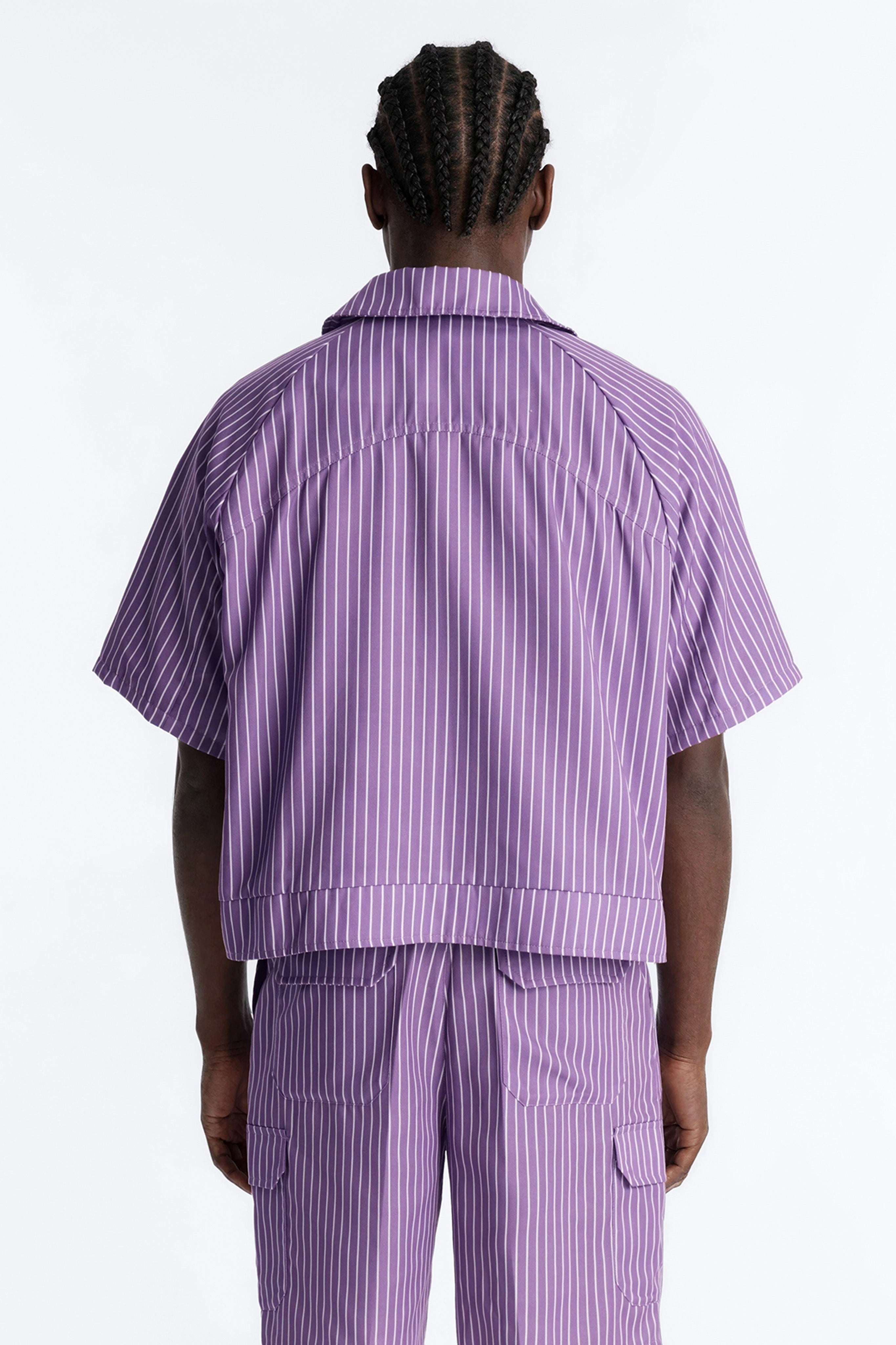 Boxy Cropped Desert Dunes Striped Button Up Shirt - Purple