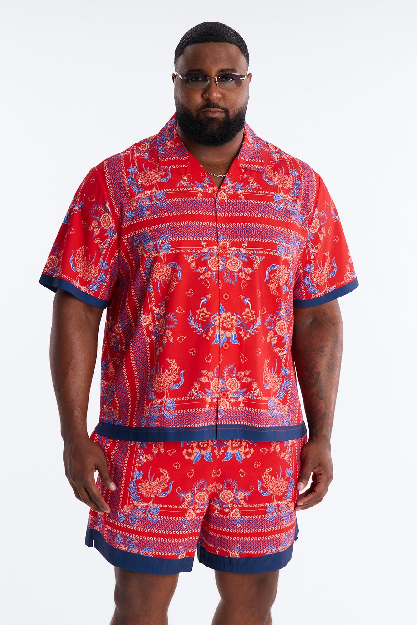 Relaxed Mirage Bloom Cuban Collar Button Shirt - Red
