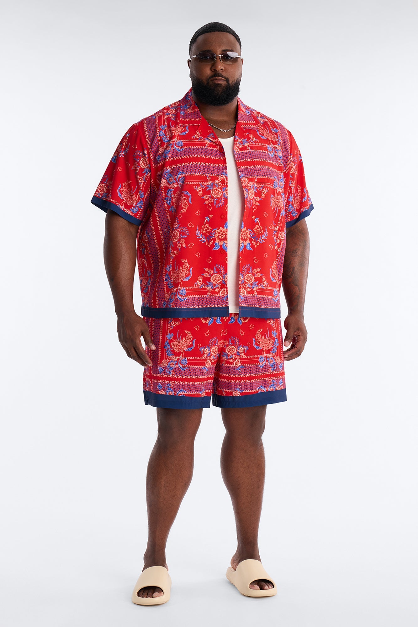 Mirage Bloom Swim Trunk 7″ - Red