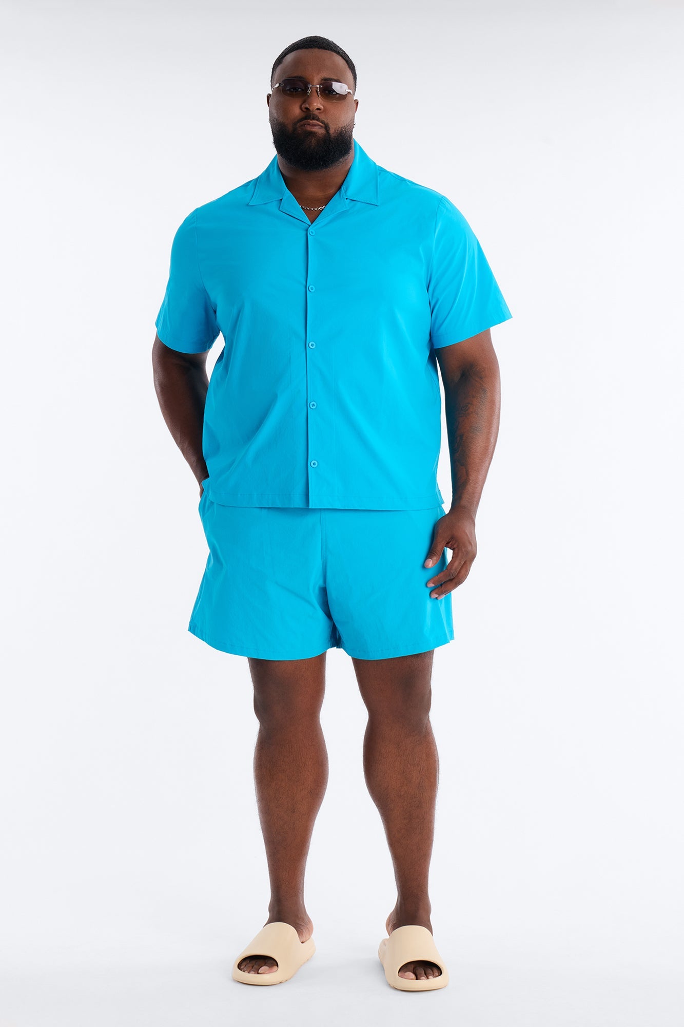Montez Cuban Collar Button Up Shirt - Blue