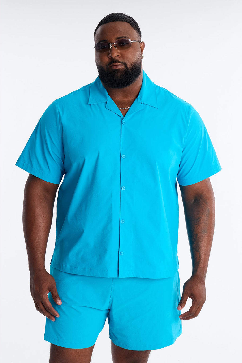 Montez Cuban Collar Button Up Shirt - Blue