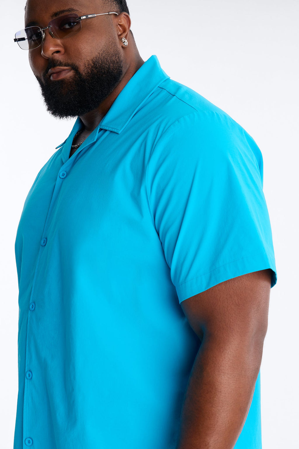 Montez Cuban Collar Button Up Shirt - Blue