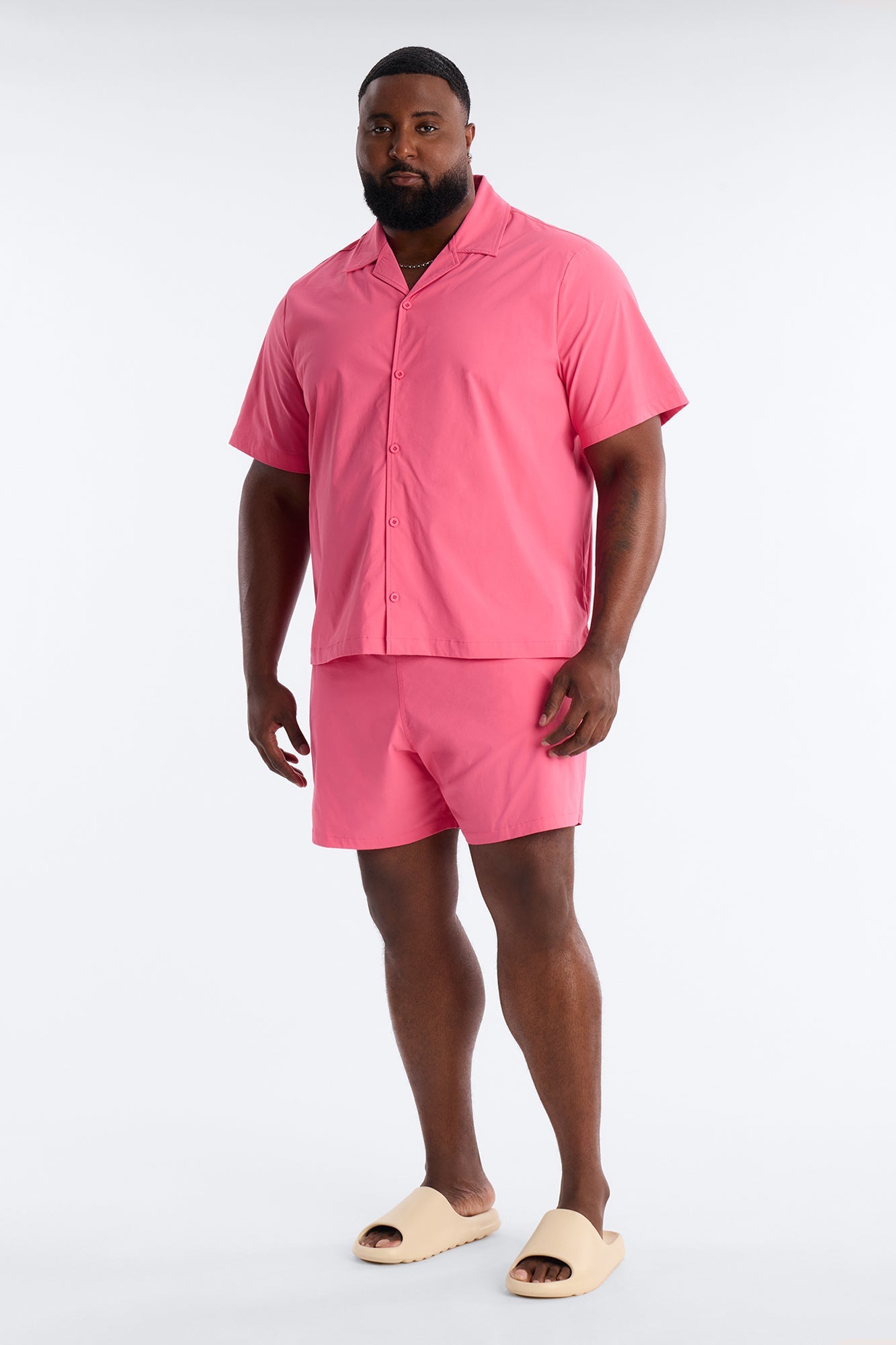 Montez Cuban Collar Button Up Shirt - Hot Pink