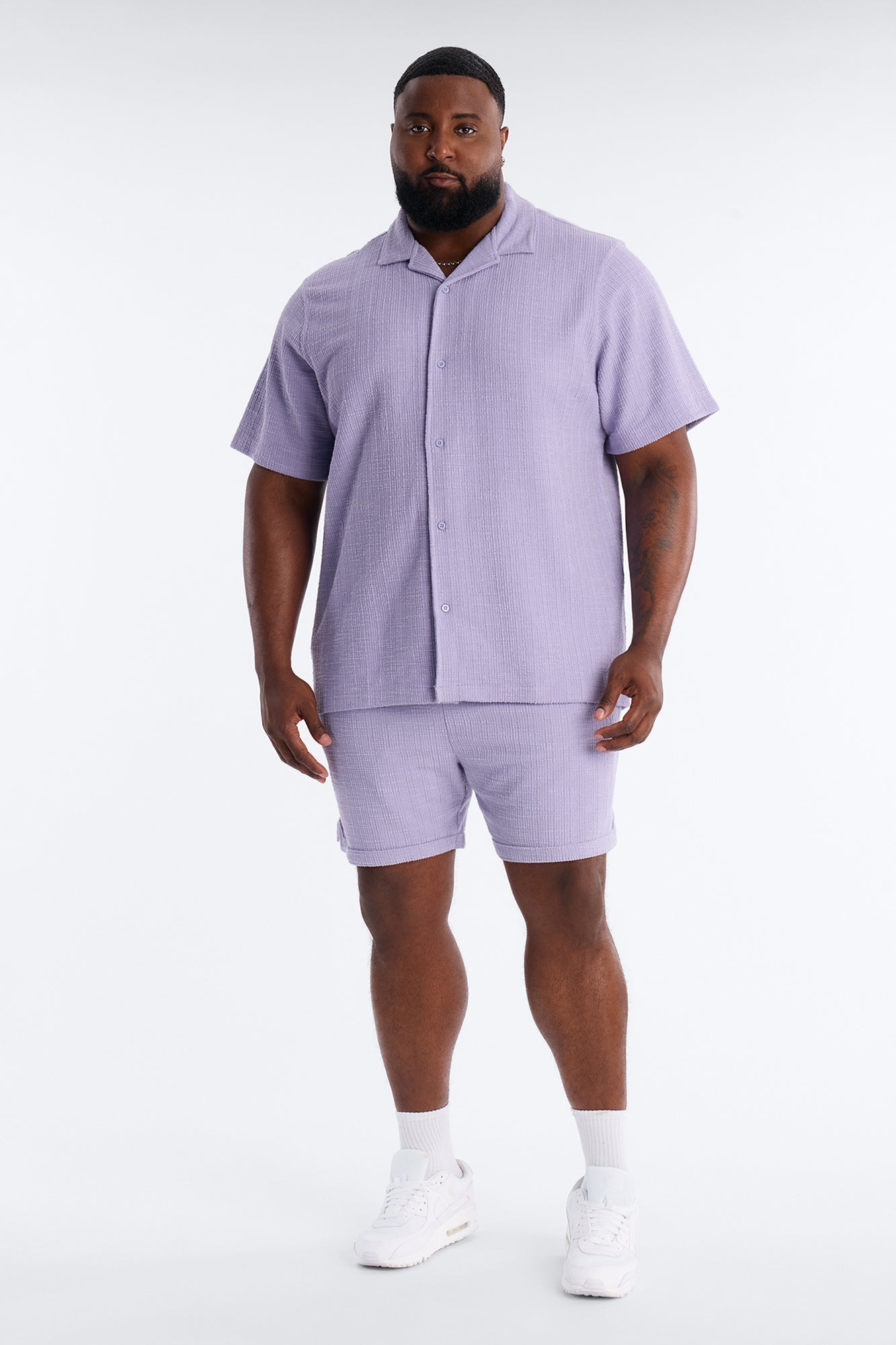 Dean Textured Short Sleeve Button Up Shirt - Lavender