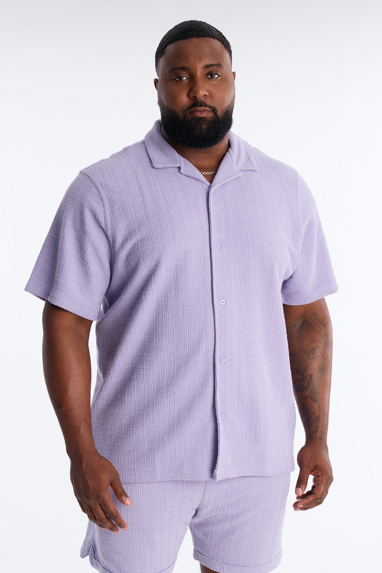 Dean Textured Short Sleeve Button Up Shirt - Lavender
