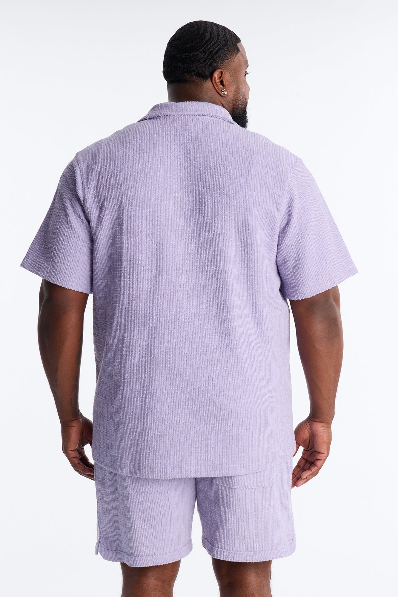 Dean Textured Short Sleeve Button Up Shirt - Lavender