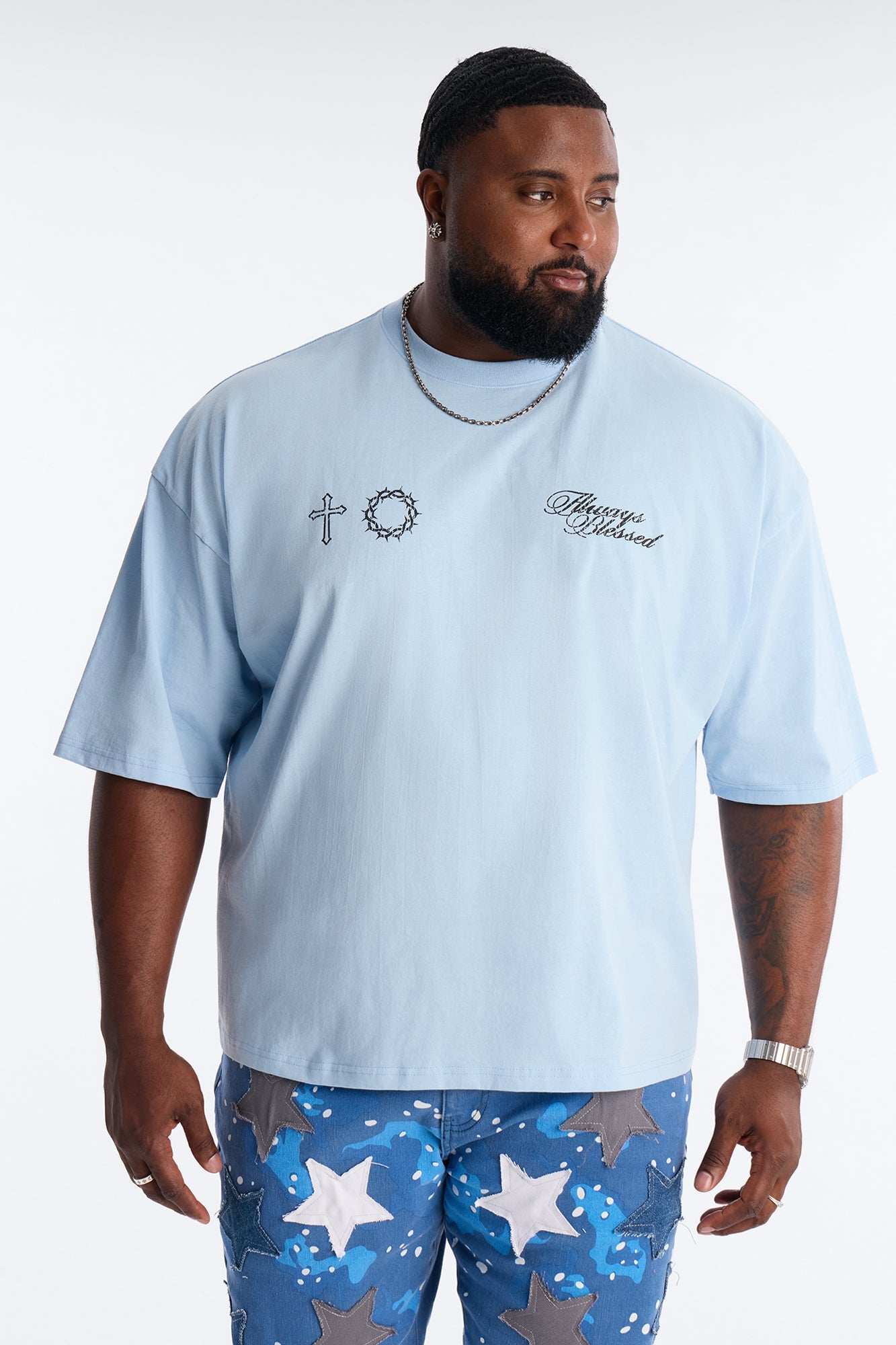 Always Blessed Boxy Short Sleeve Tee - Light Blue