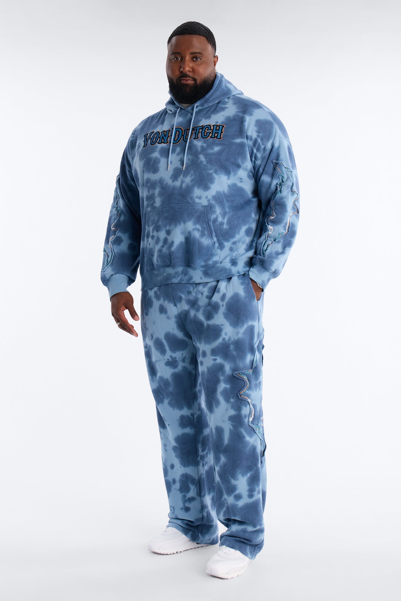 Von Dutch Outlaw Bleach Dyed Raw Edge Hoodie - Blue