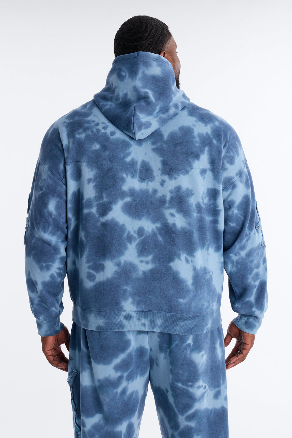 Von Dutch Outlaw Bleach Dyed Raw Edge Hoodie - Blue