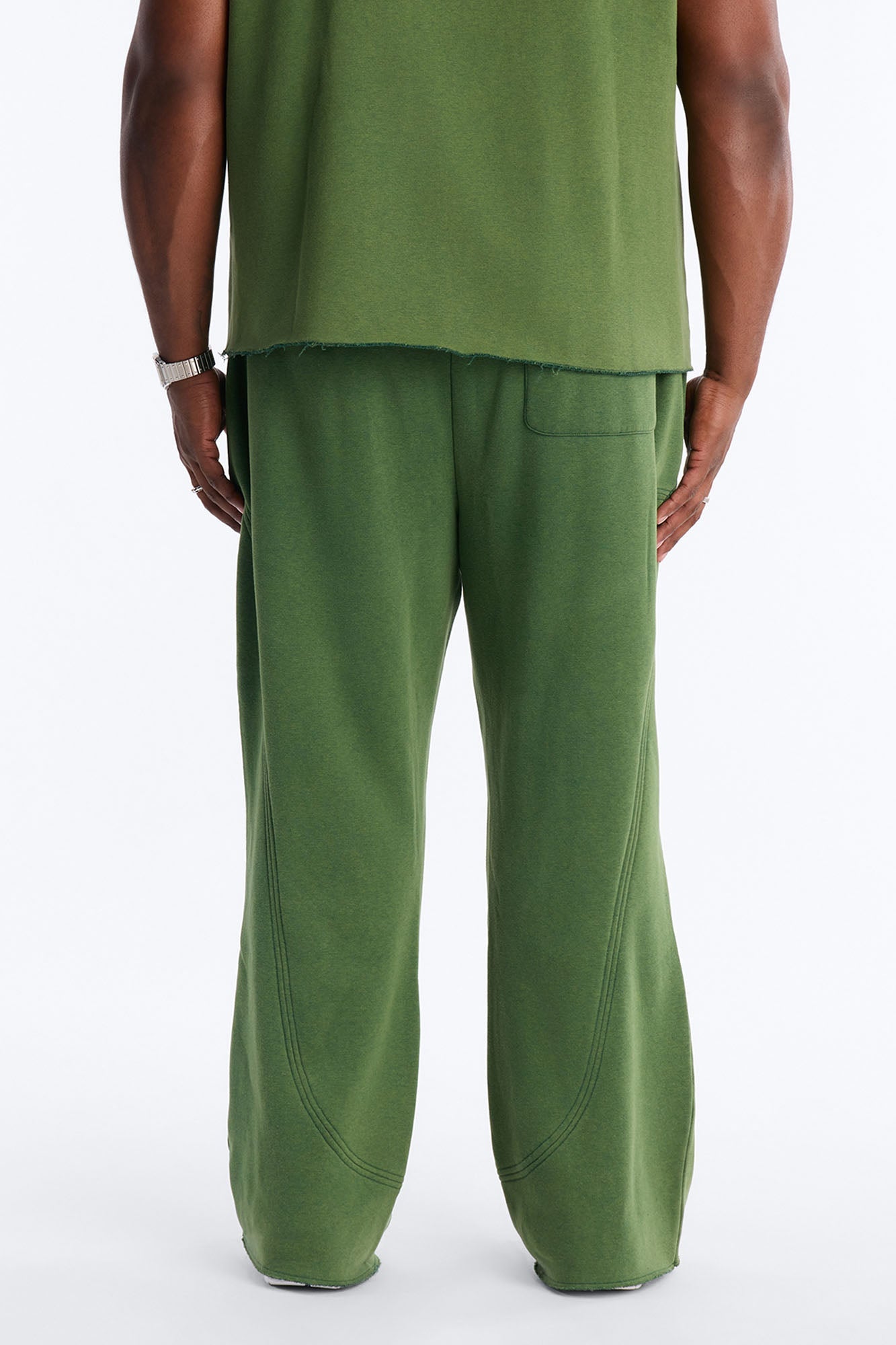 Washed Raw Edge Flare Sweatpant - Green