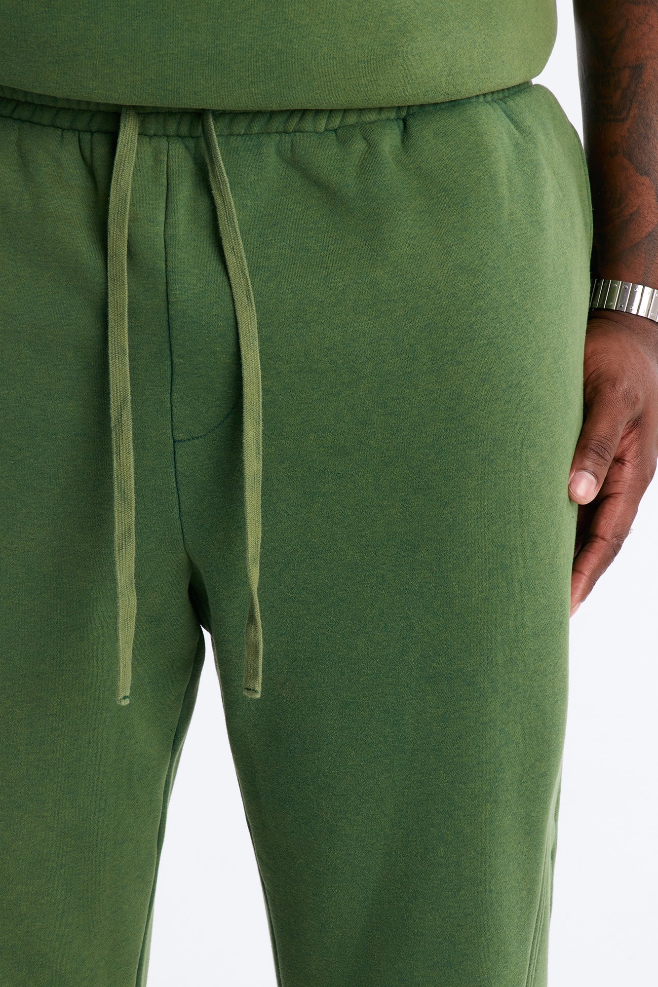 Washed Raw Edge Flare Sweatpant - Green