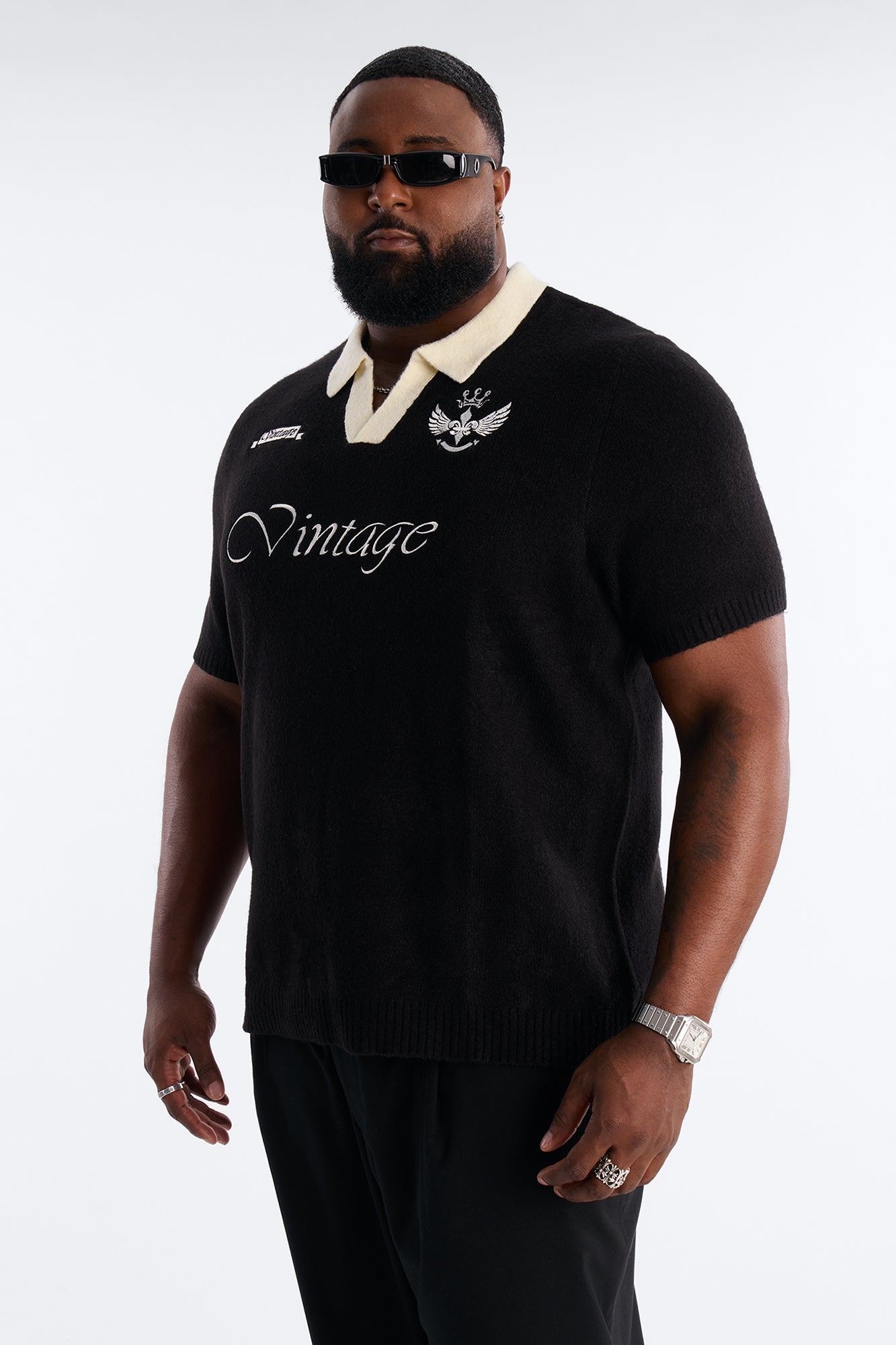 Cambridge Sweater Johnny Collar Polo - Black