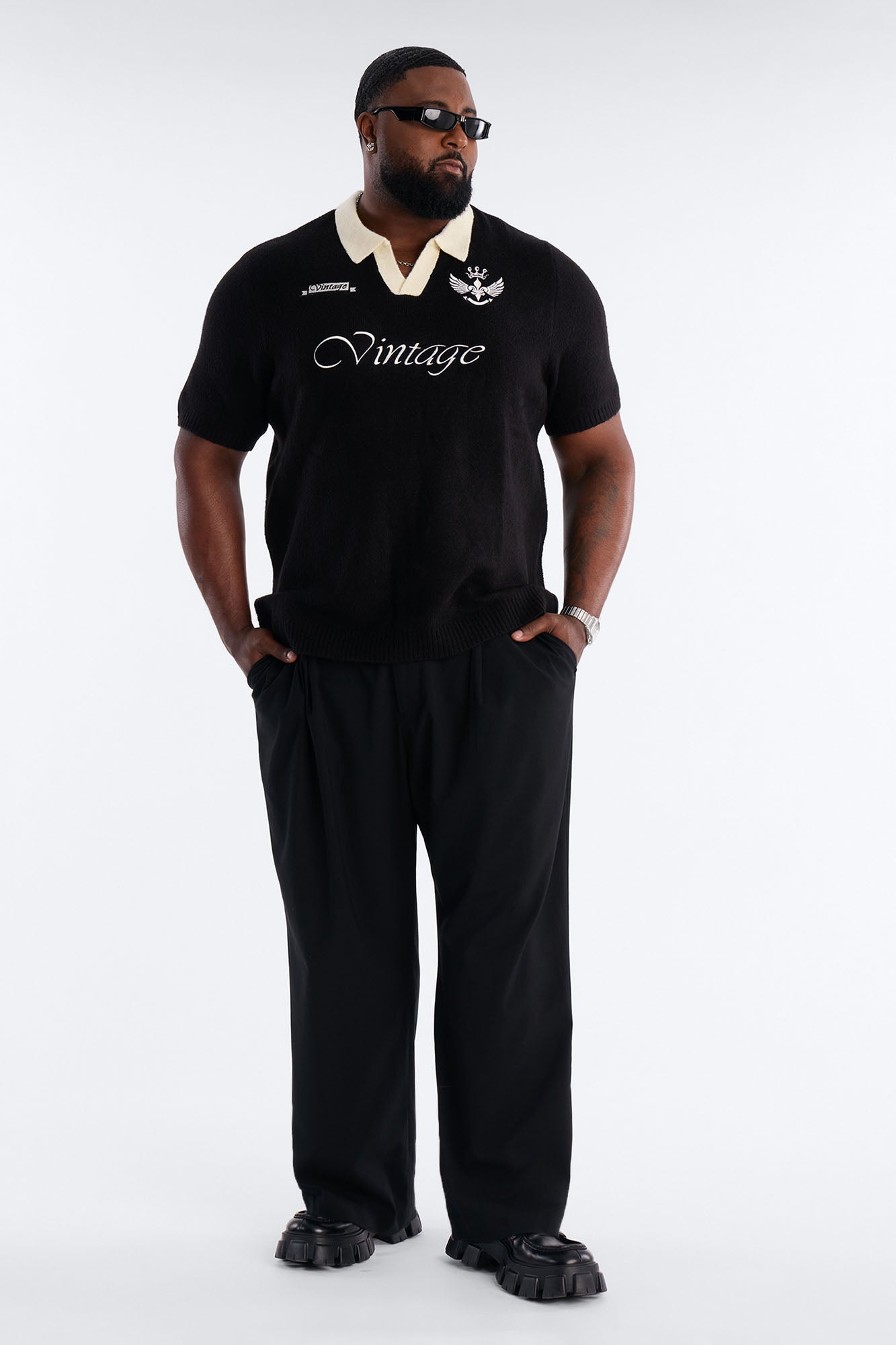 Cambridge Sweater Johnny Collar Polo - Black