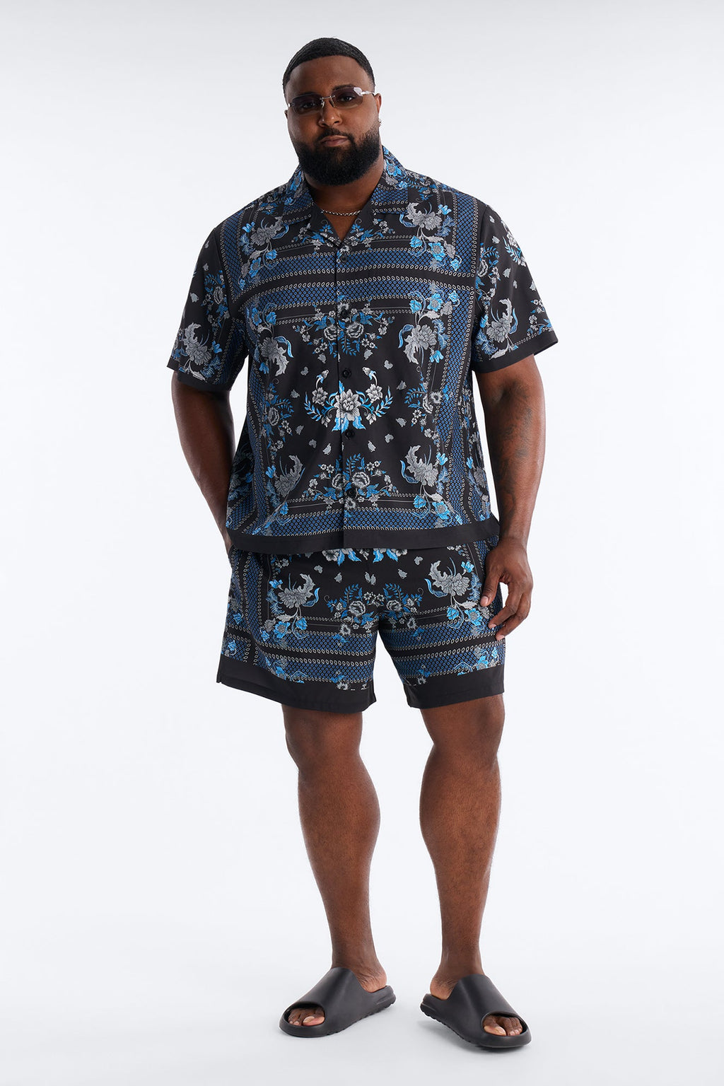 Relaxed Mirage Bloom Cuban Collar Button Shirt - Black