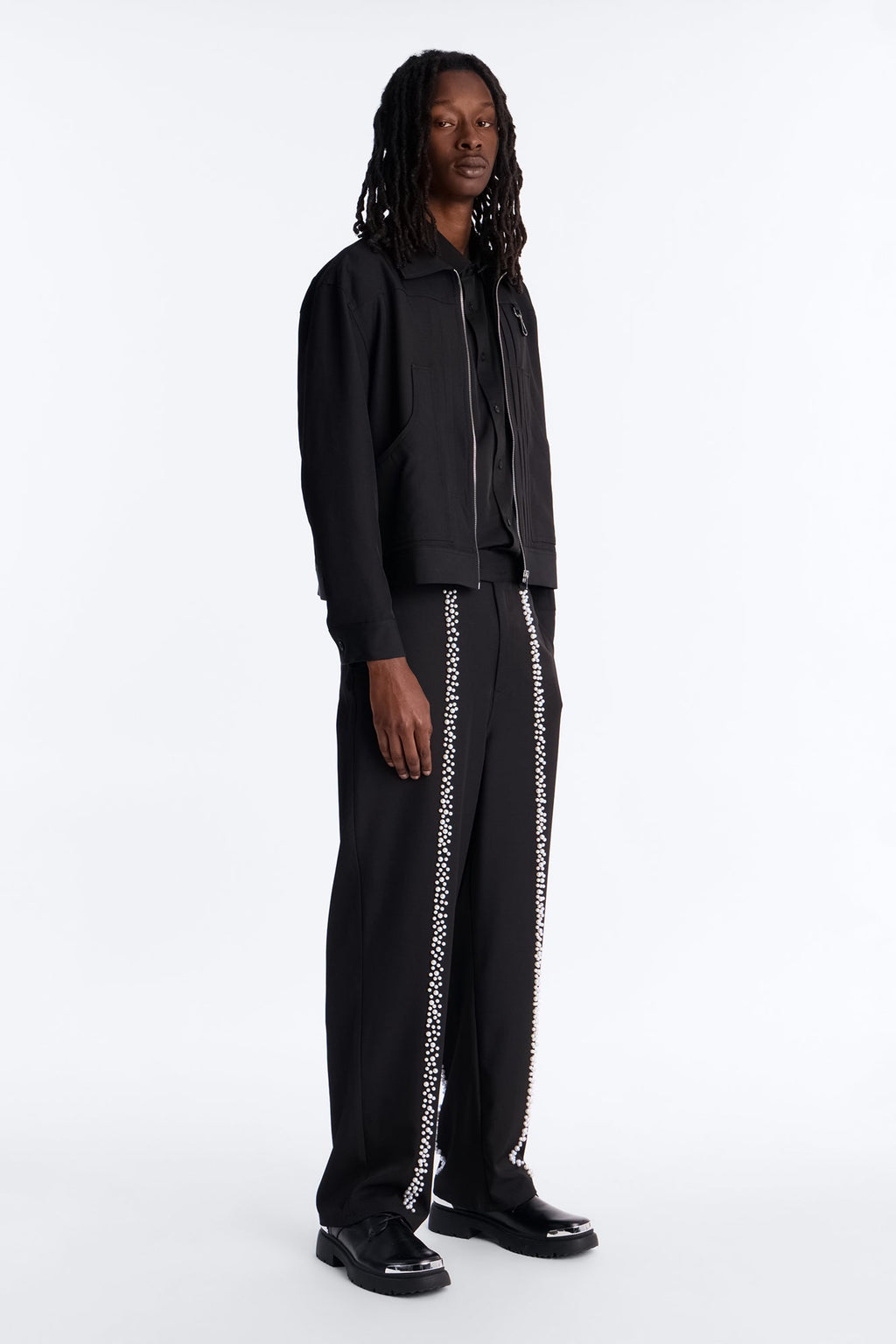 Baggy Pearl Cascade Trouser - Black
