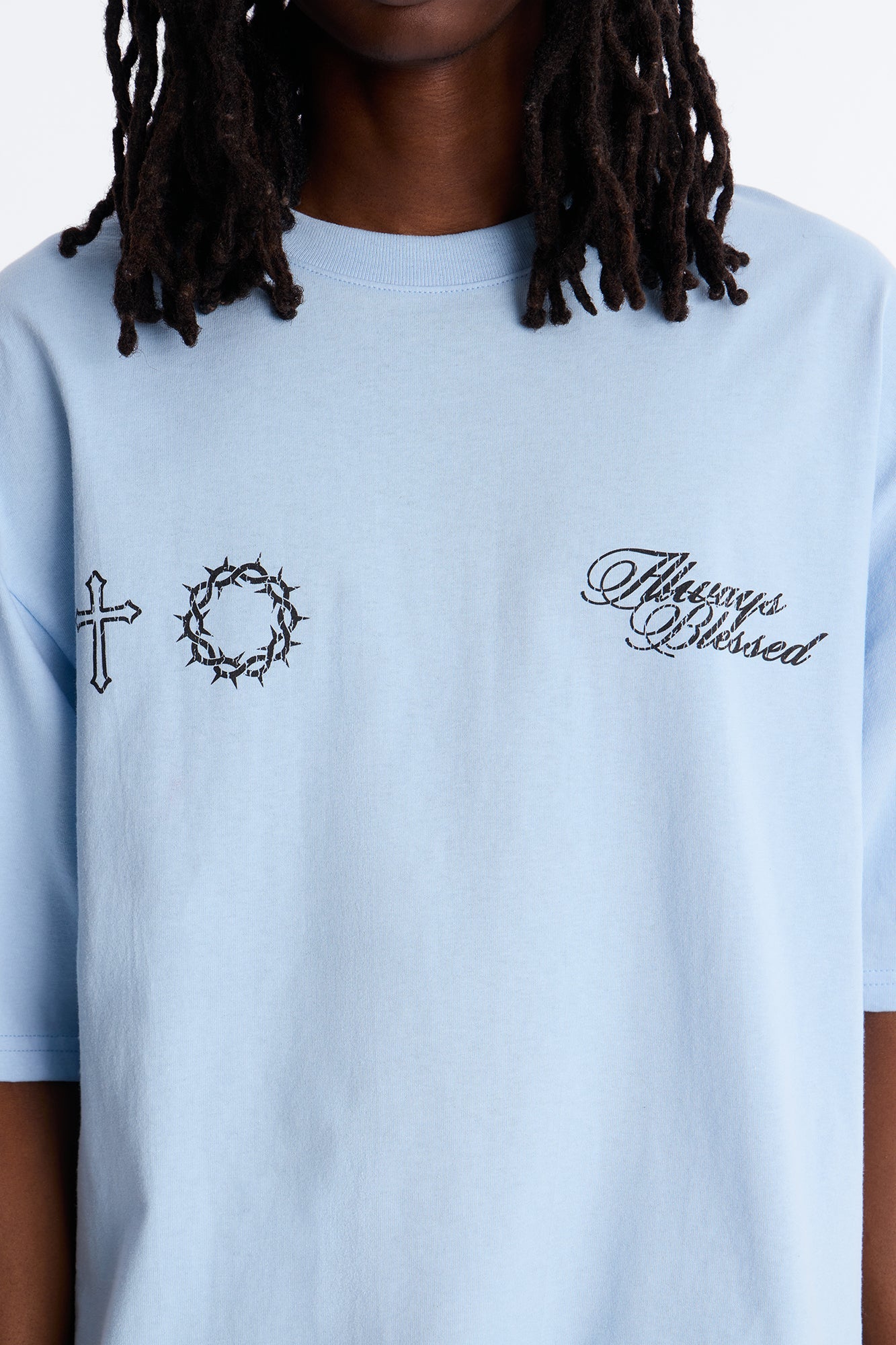 Always Blessed Boxy Short Sleeve Tee - Light Blue