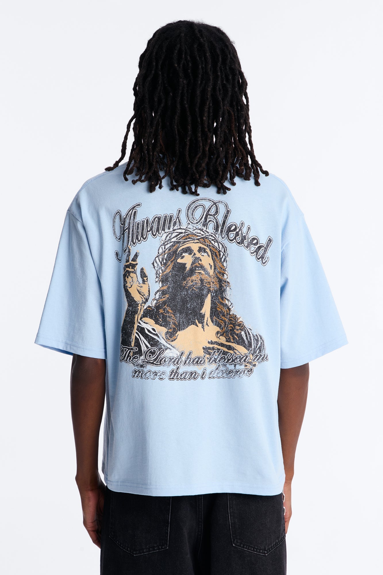 Always Blessed Boxy Short Sleeve Tee - Light Blue