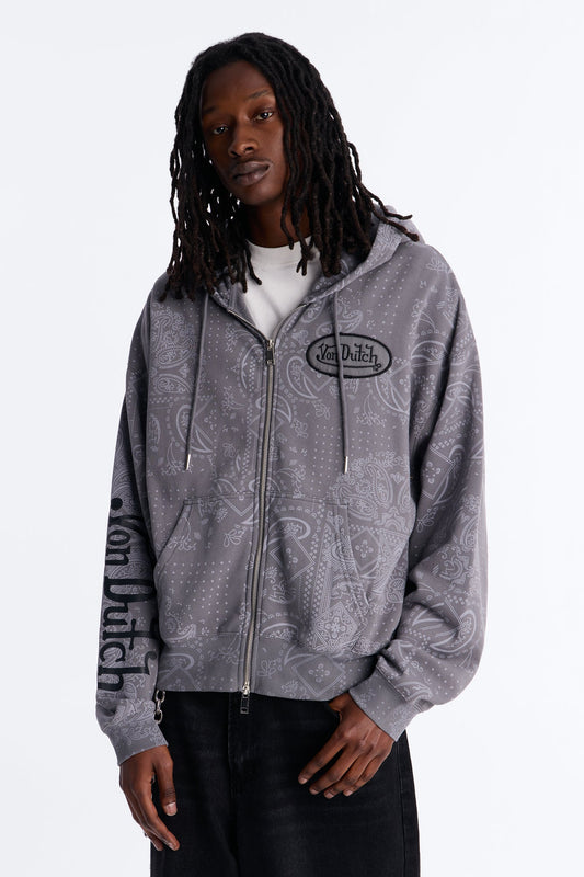 Von Dutch Chain Stitched Zip Up Hoodie - Charcoal