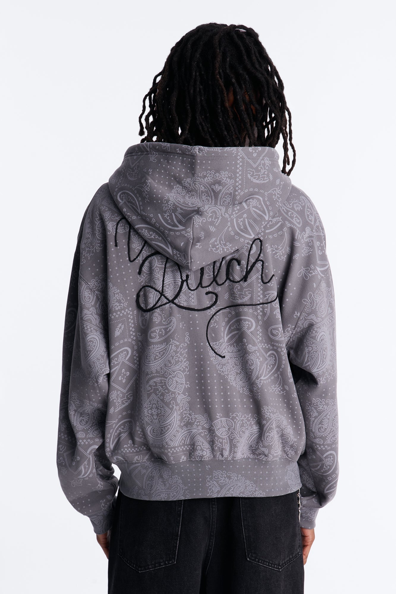 Von Dutch Chain Stitched Zip Up Hoodie - Charcoal