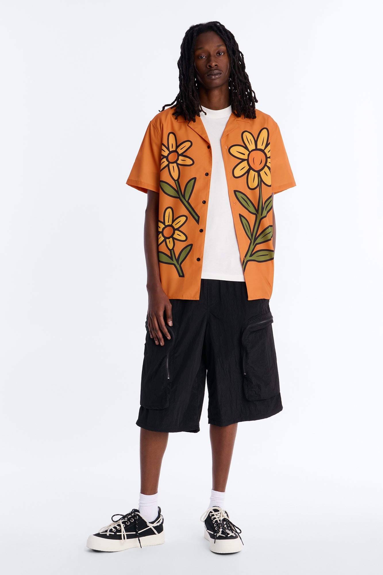 Relaxed Golden Sunshine Petals Button Up Shirt - Orange