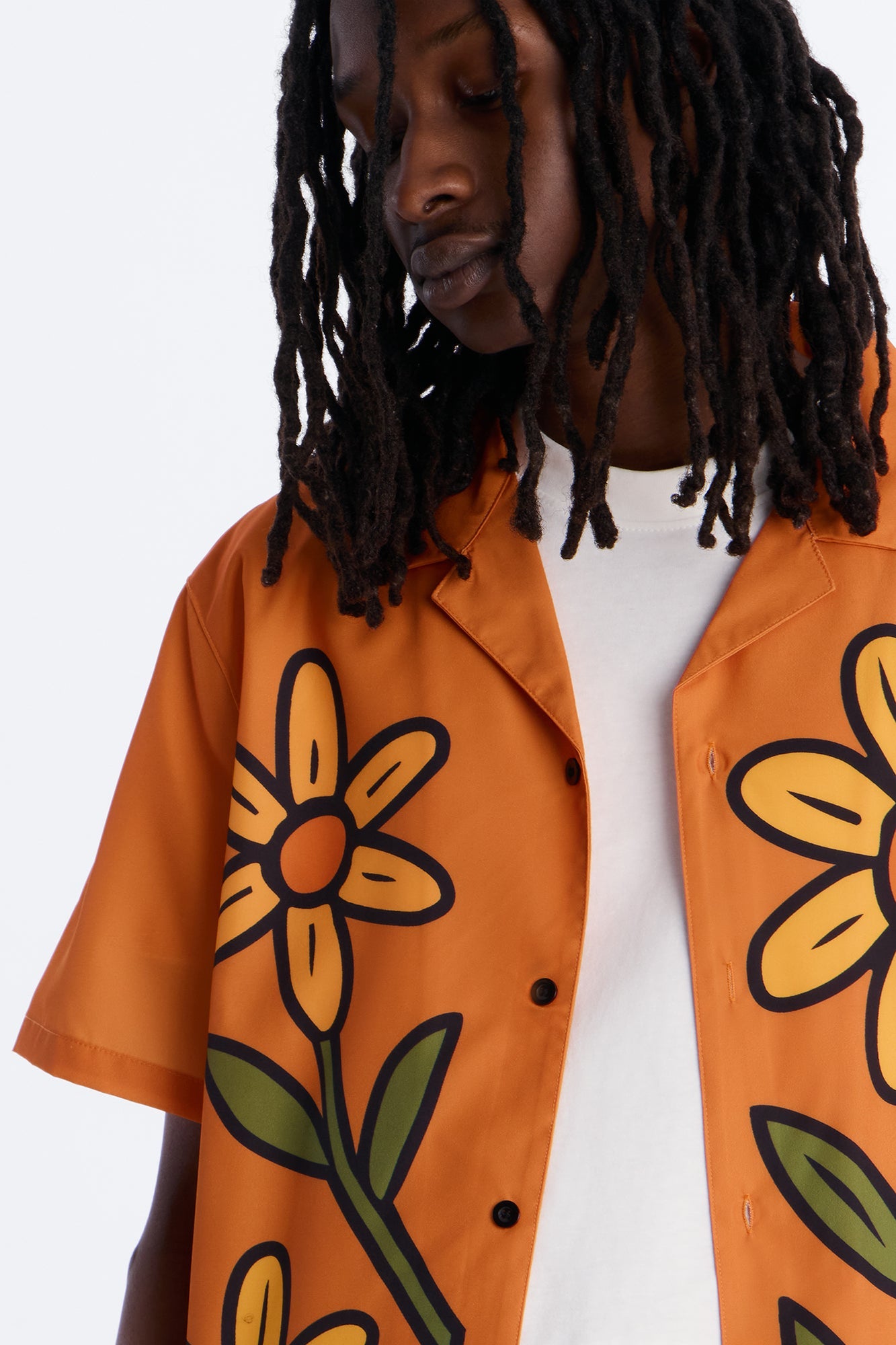 Relaxed Golden Sunshine Petals Button Up Shirt - Orange