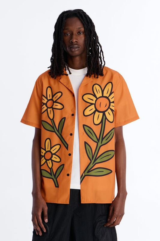 Relaxed Golden Sunshine Petals Button Up Shirt - Orange