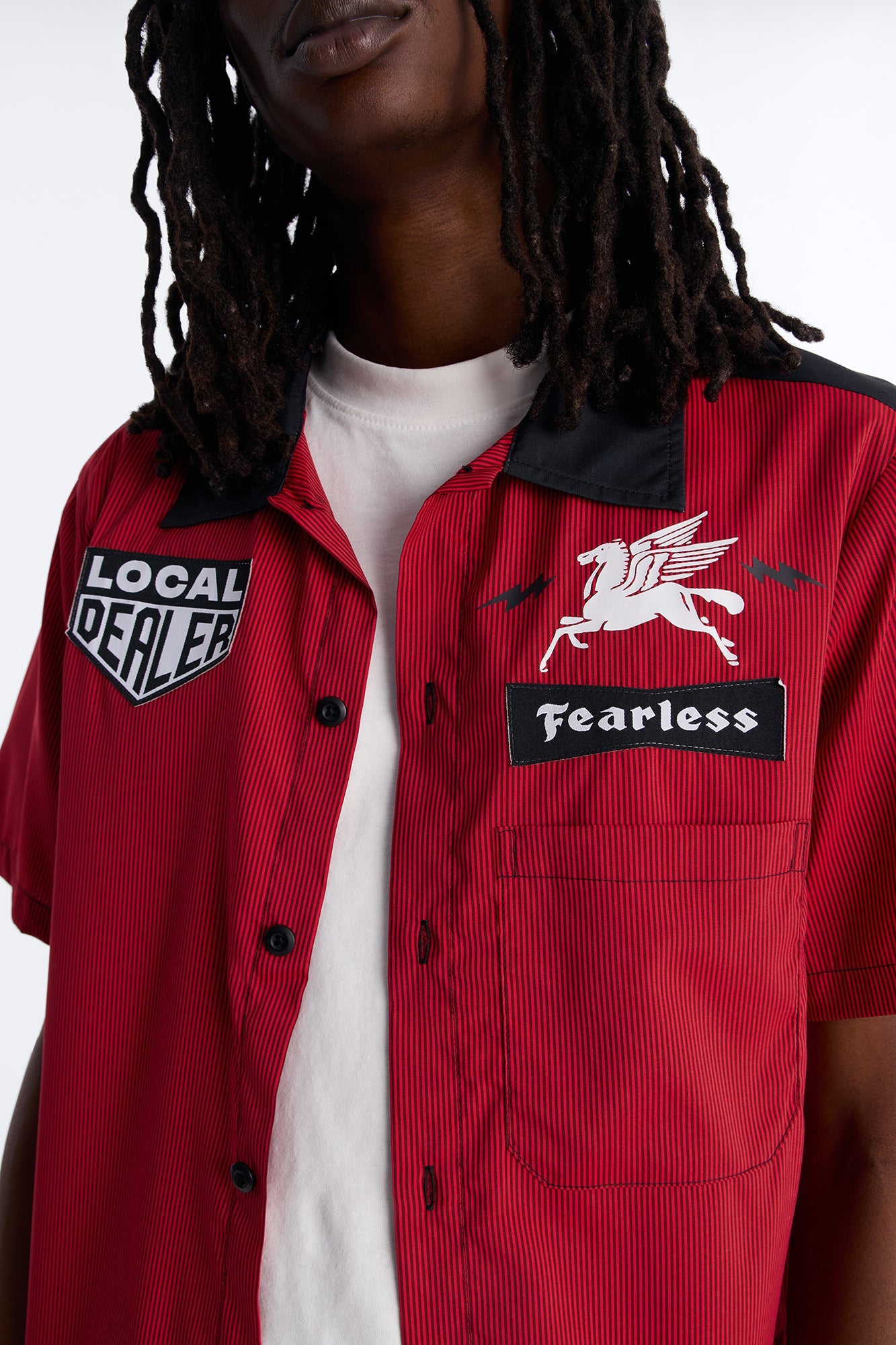 Local Dealer Striped Button Up Shirt - Red