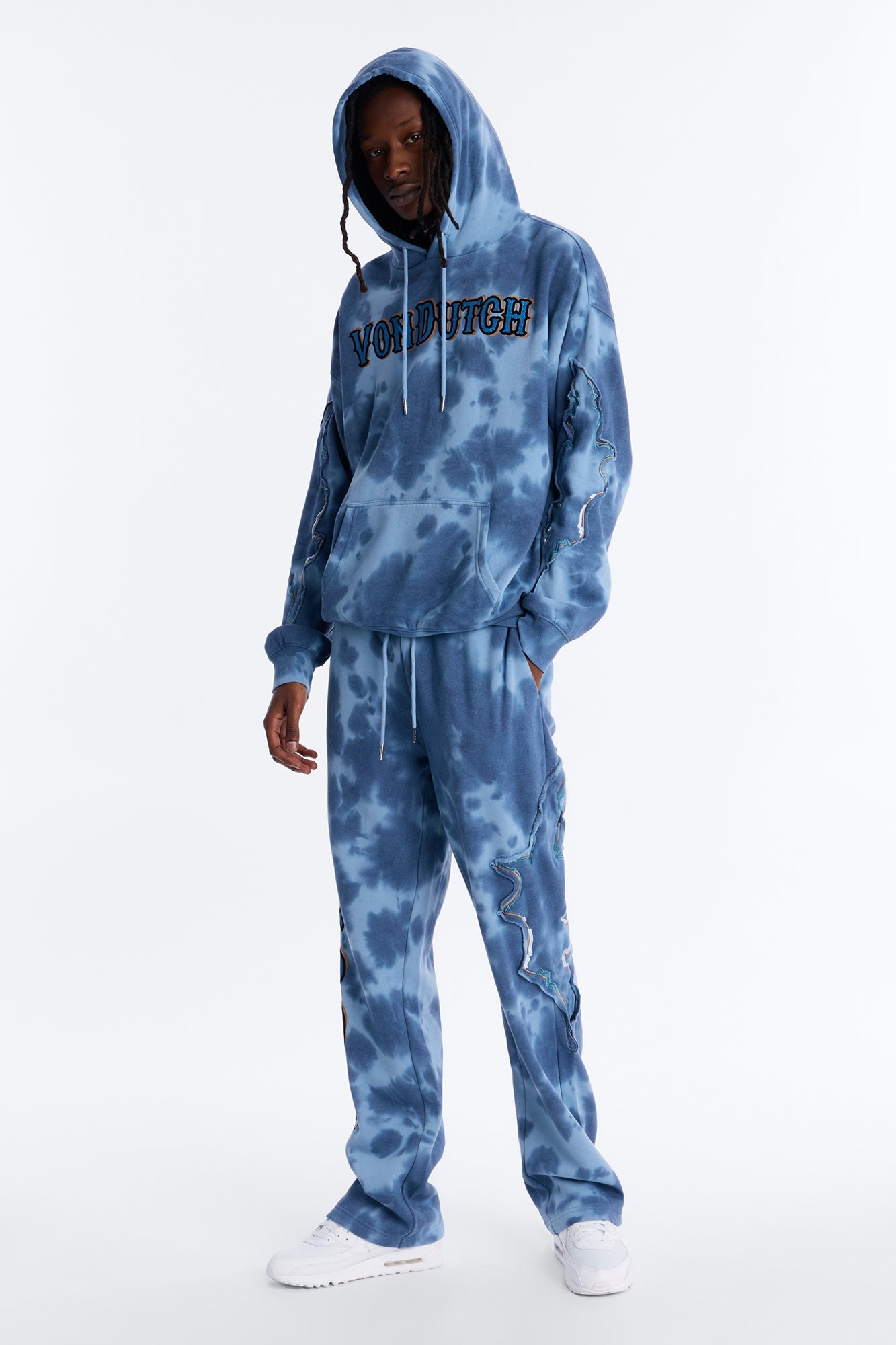 Von Dutch Outlaw Bleach Dyed Raw Edge Hoodie - Blue