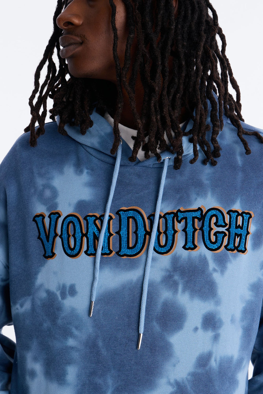 Von Dutch Outlaw Bleach Dyed Raw Edge Hoodie - Blue