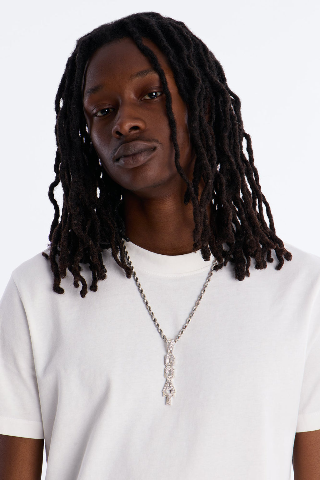 GOAT Vertical Iced Pendant Necklace - Silver