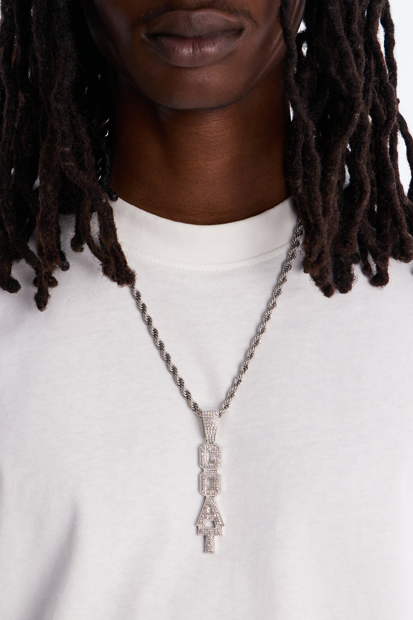 GOAT Vertical Iced Pendant Necklace - Silver