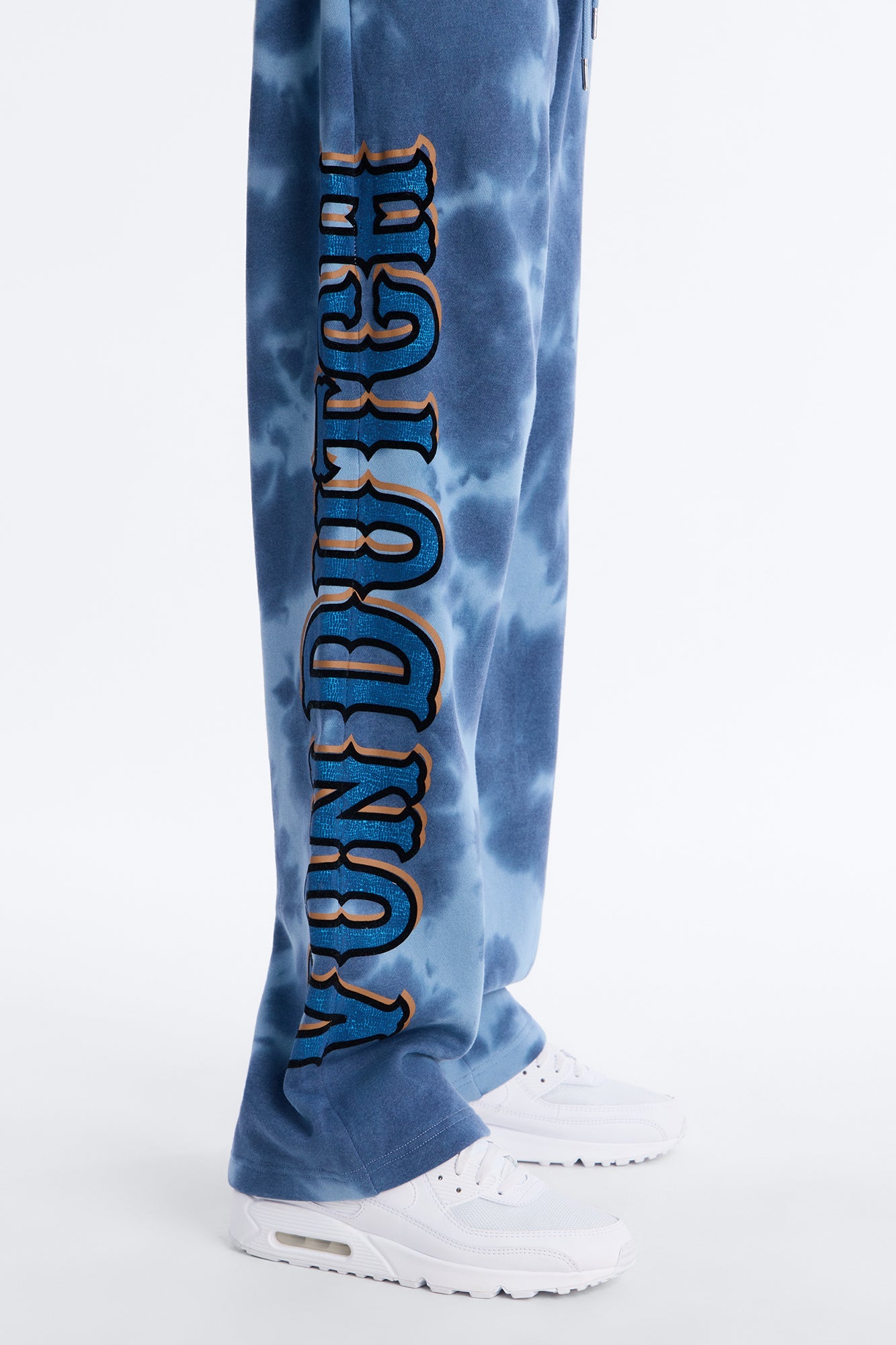 Baggy Von Dutch Outlaw Bleach Dyed Raw Edge Sweatpants - Blue