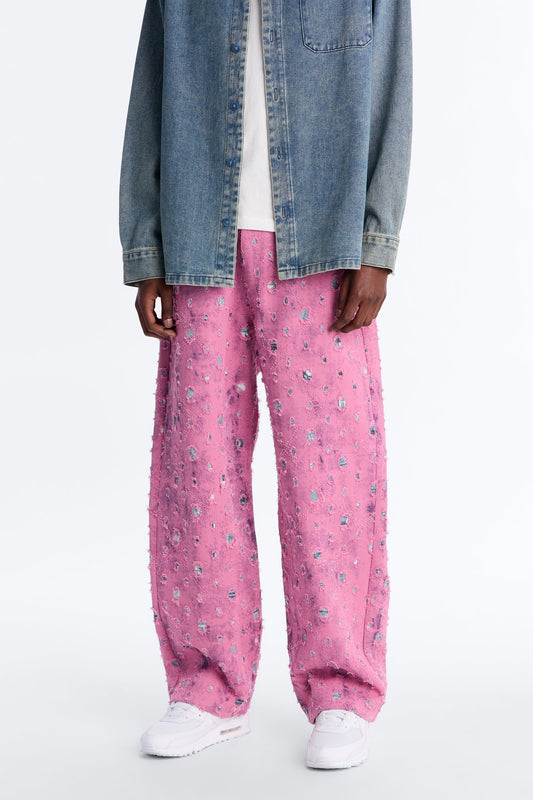 Baggy Frayed Illusions Jean - Pink