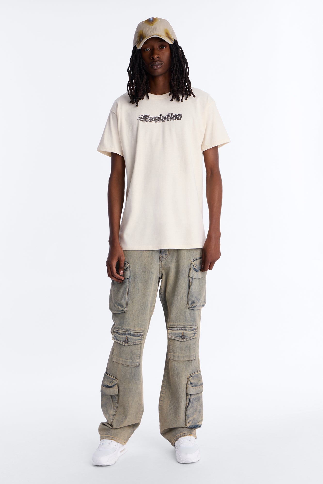Evolution Smiley Face Vintage Oversized Short Sleeve Tee - Natural