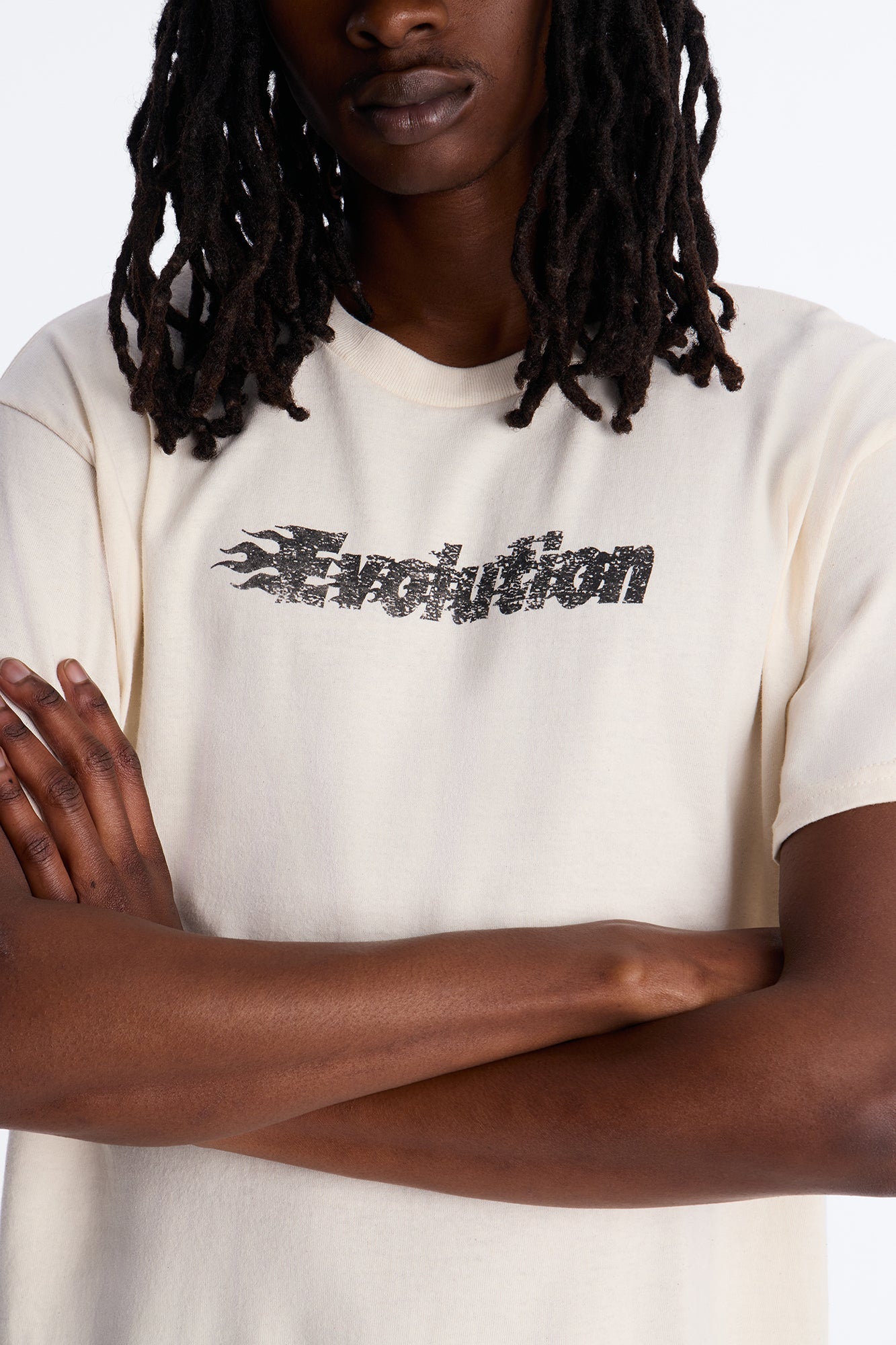 Evolution Smiley Face Vintage Oversized Short Sleeve Tee - Natural