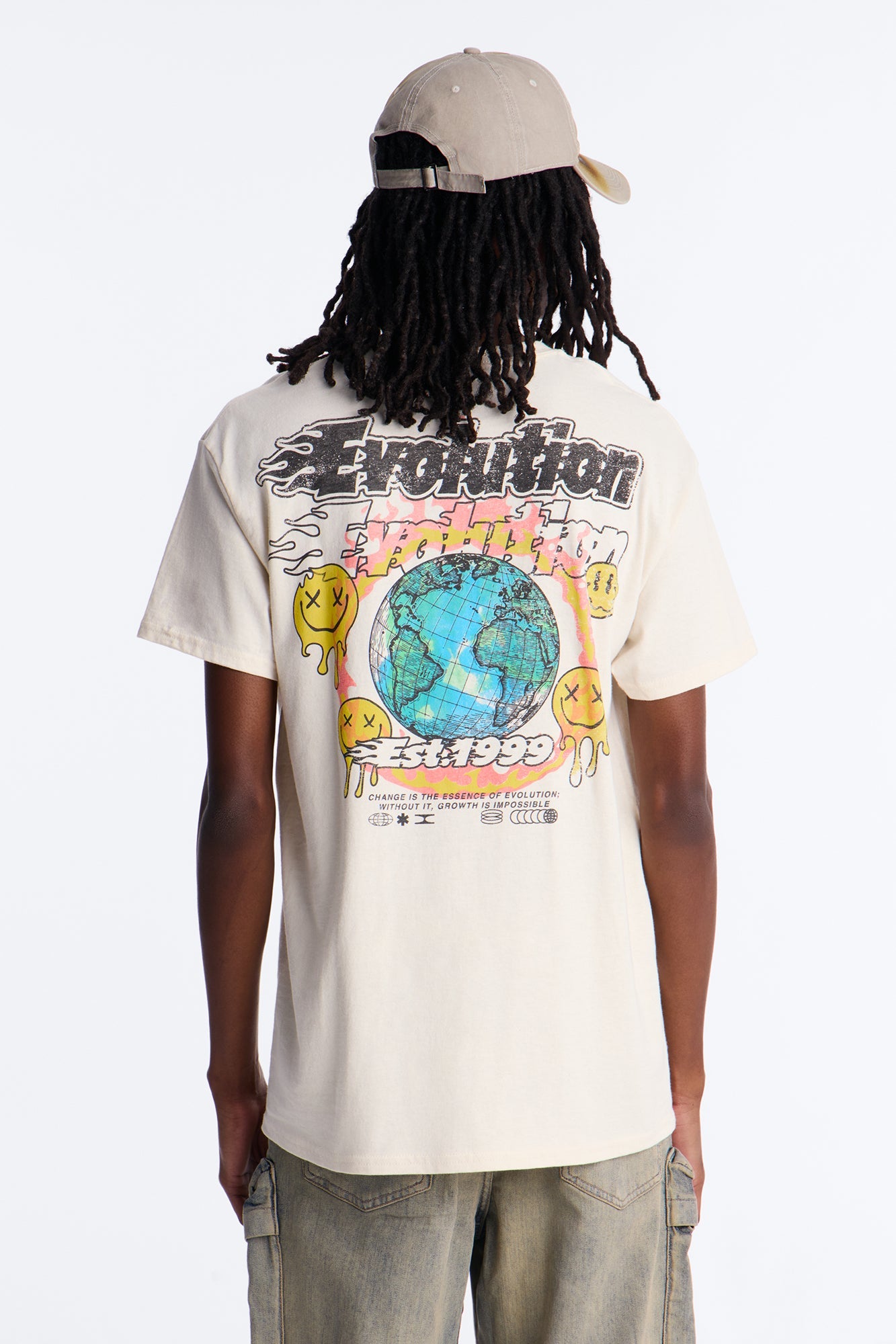 Evolution Smiley Face Vintage Oversized Short Sleeve Tee - Natural