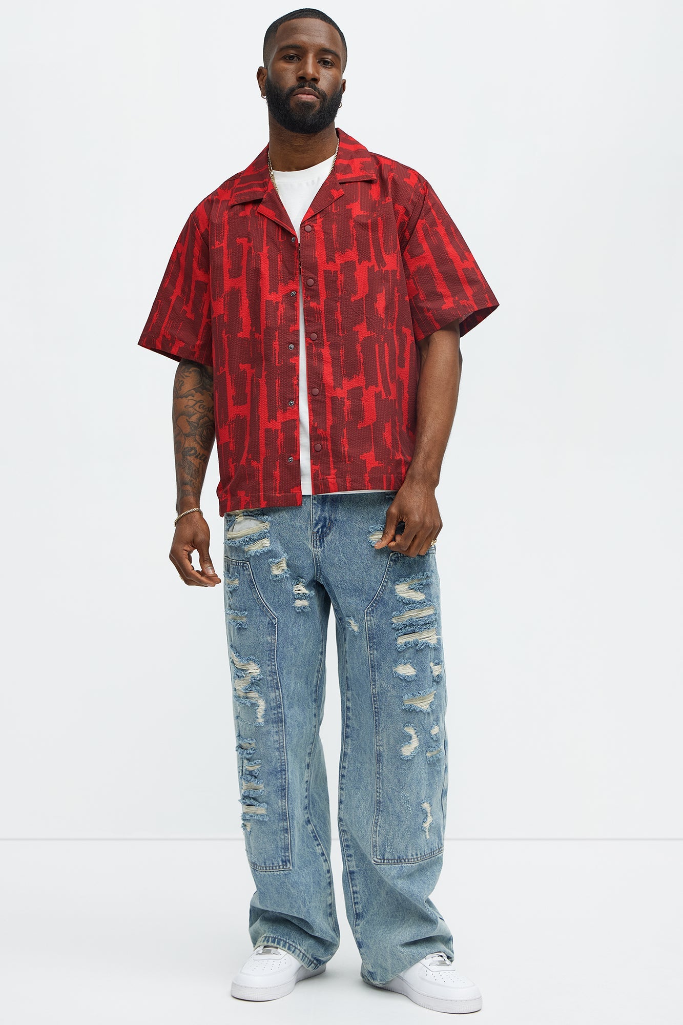 Be About It Distressed Carpenter Baggy Jeans - Light Wash