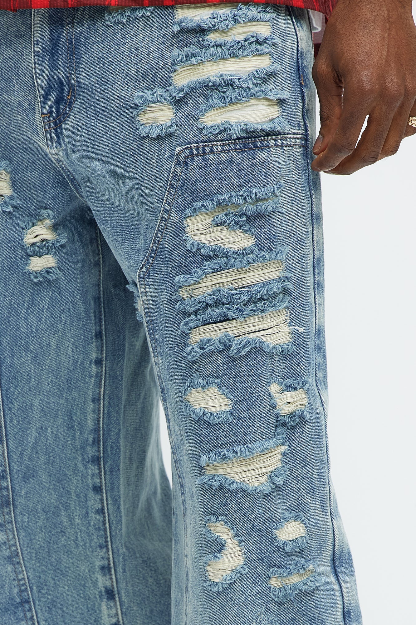 Be About It Distressed Carpenter Baggy Jeans - Light Wash