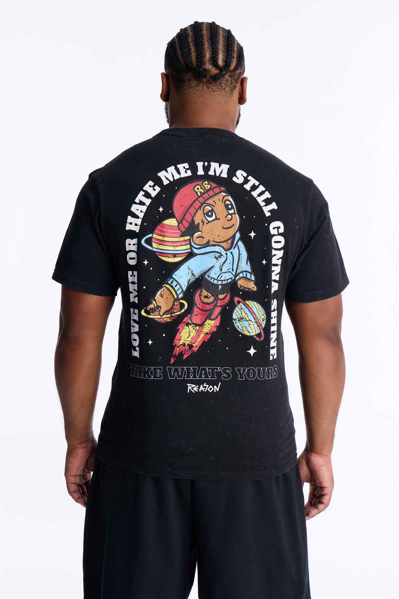 Cosmic Boy Still Gonna Shine Embroidery Vintage Short Sleeve Tee - Black Wash