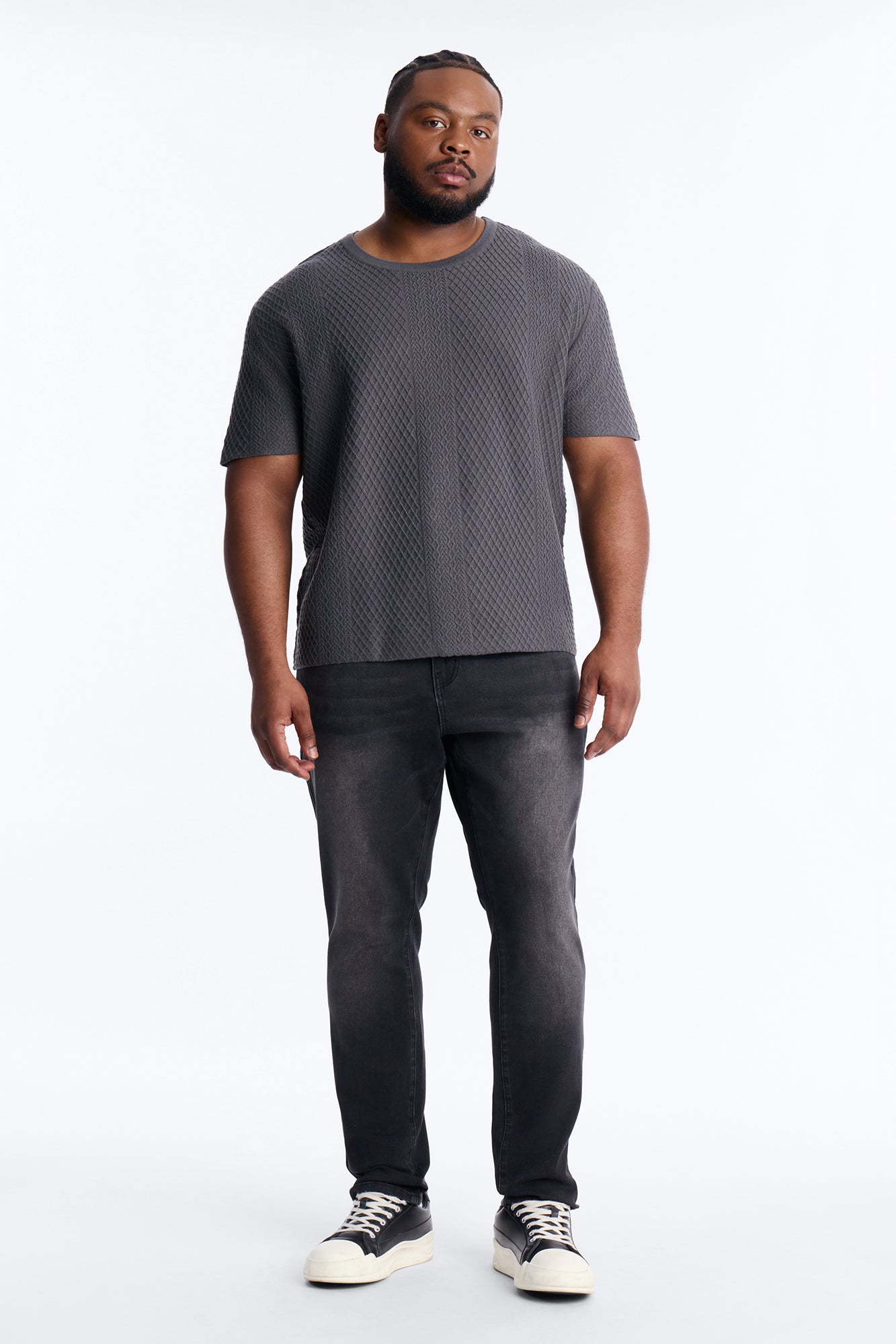 Relaxed Knitted Crewneck Tee - Black