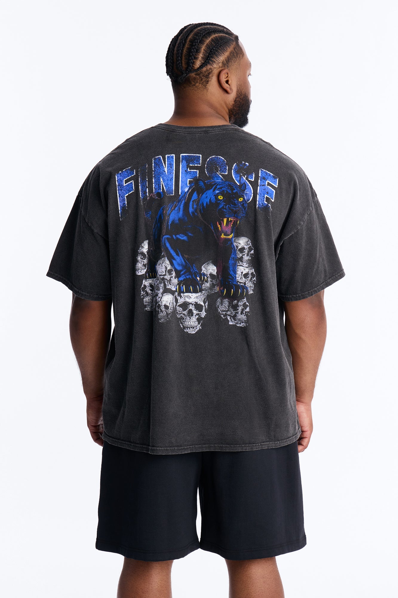 Black Panther Finesse Vintage Oversized Short Sleeve Tee - Black Wash