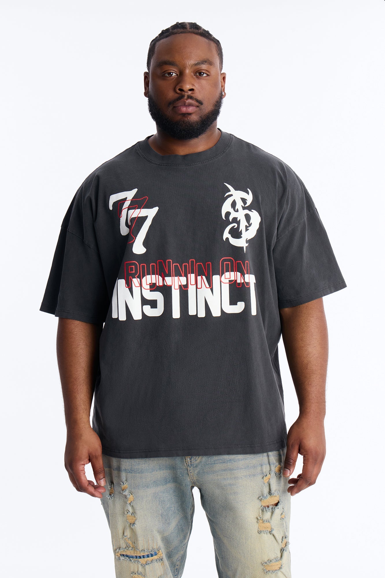 Runnin On Instinct 777 Vintage Boxy Short Sleeve Tee - Black Wash