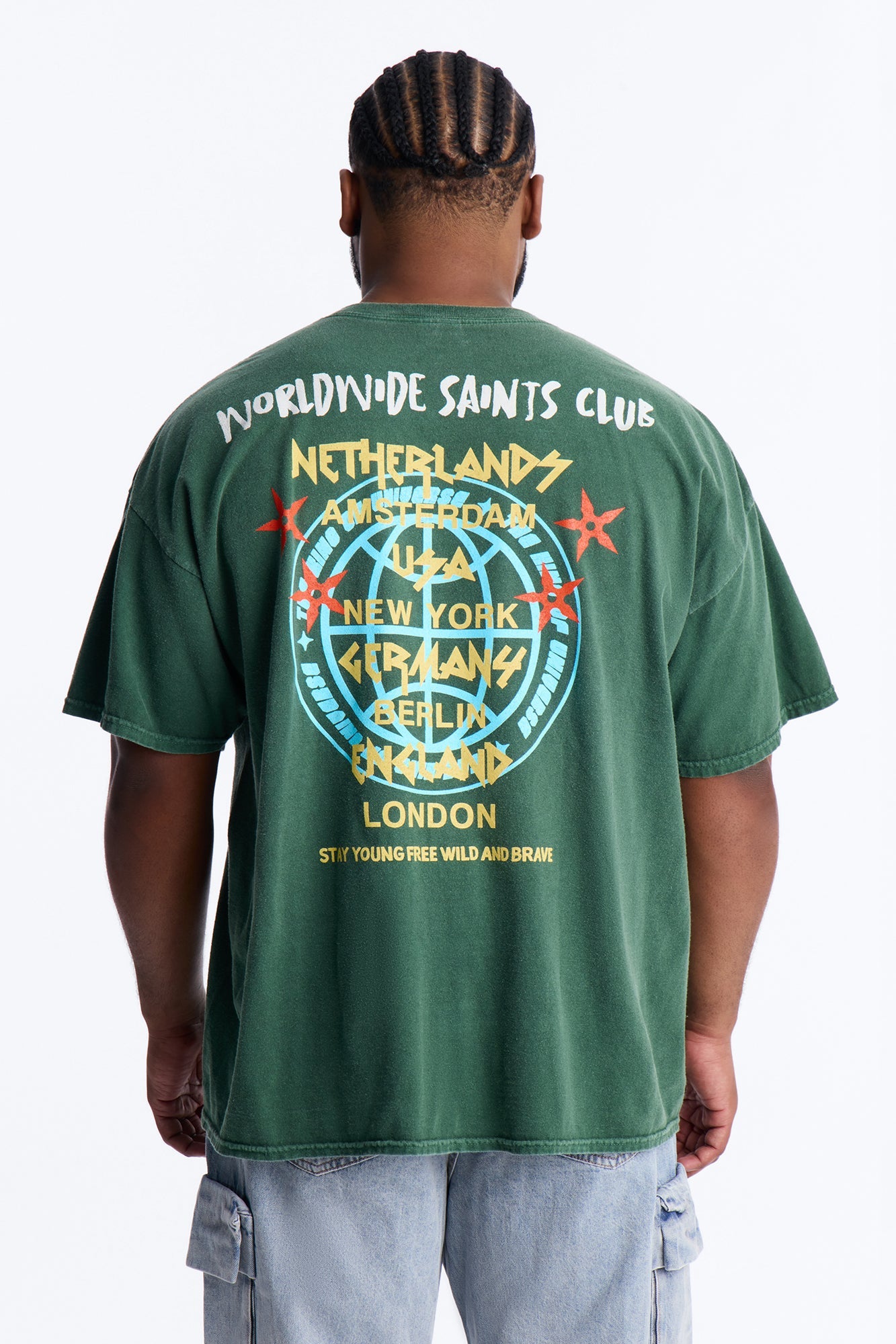 Worldwide Saints Club Vintage Oversized Short Sleeve Tee - Hunter Green