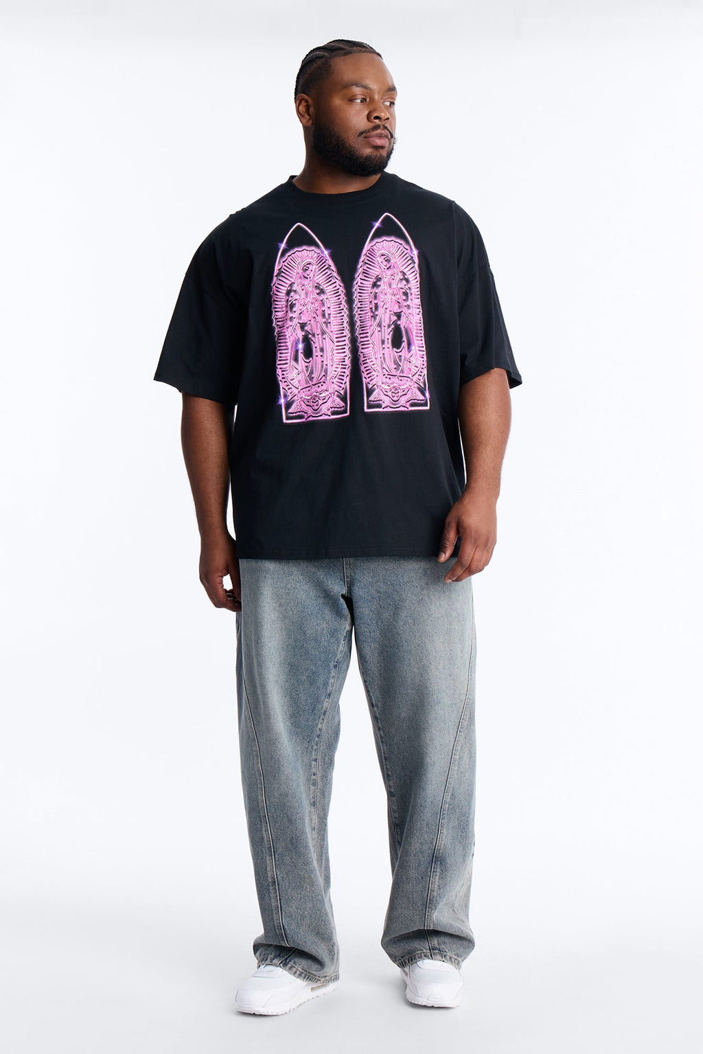 Mother Mary Protect Me Boxy Short Sleeve Tee - Black